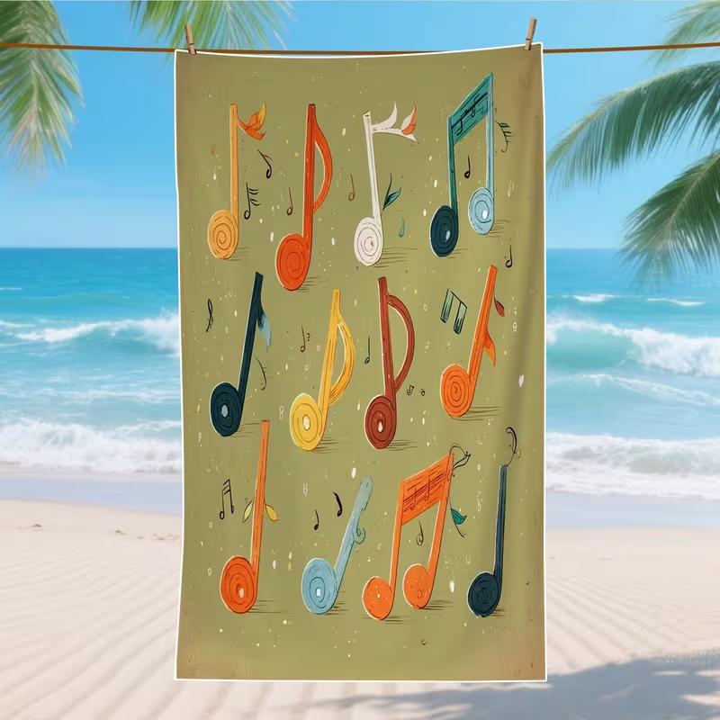 Colorful Music Notes Beach Towel Retro Art Style Quick Dry Soft Absorbent Towel for Music Lovers Beach Pool Travel