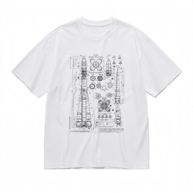 Women's Comfy Classic T-Shirt Spacecraft Engineering Line Art Design Tee Cotton
