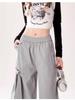 2024 Women's Gray Quick-Drying High-Waist Wide-Leg Cargo Pants