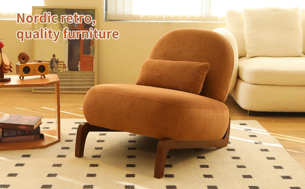 Cute Accent Chair with Solid Wood Legs, Velvet Living Room with Soft Cushion, Cozy Bedroom, Comfy Armless Reading for Apartment, Waiting Room, Balcony
