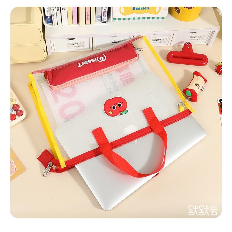 Cartoon Zipper Mesh Horizontal Tutoring Bag Handheld File Bag For Primary And Middle School Students