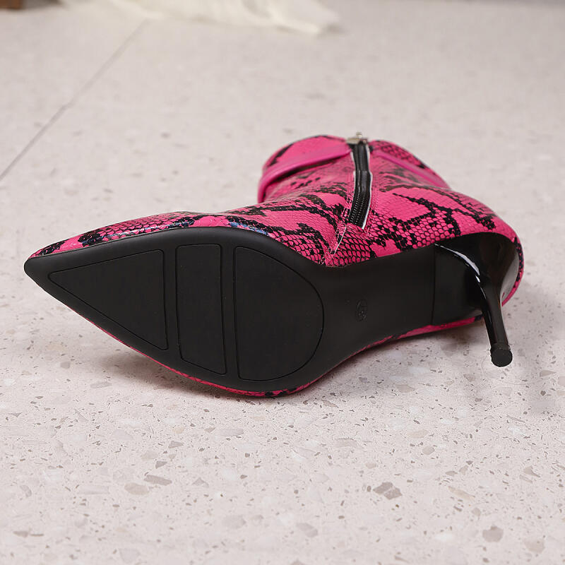 Sexy Hot Pink Super High Heel Boots Women 2025 Autumn Metal Belt Buckle Ankle Booties Serpentine Nightclub Shoes