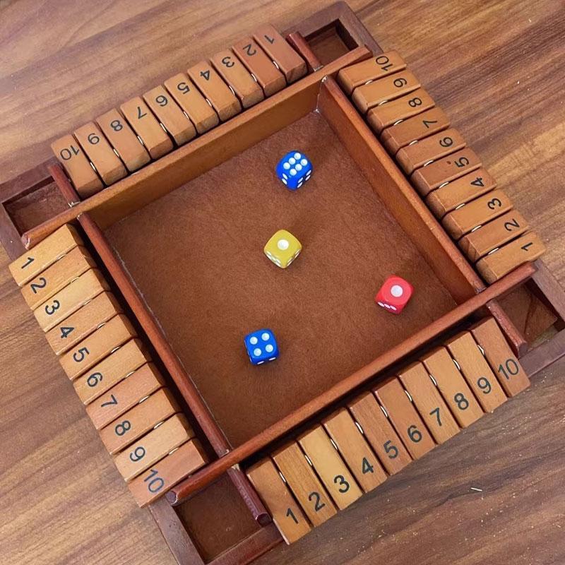 Retro Colored Shut The Box Dice Board Game Wooden Flaps & Dices 4 Players Pub Bar Party Supplies Family Entertainment