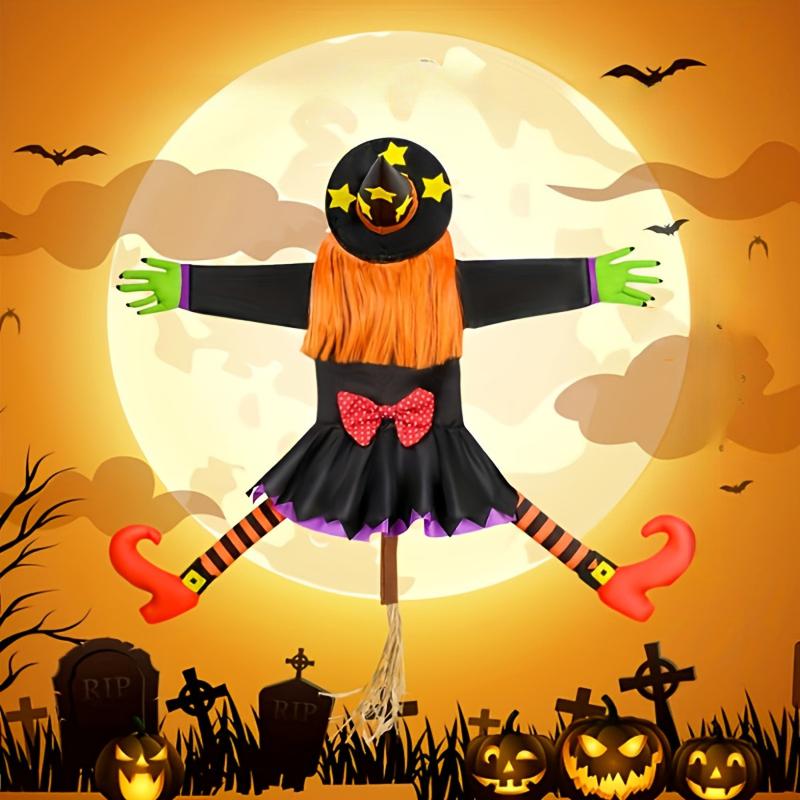 Halloween Witch Hanging Decor Outdoor Tree Climbing Witch with Red Bow Black Hat,Halloween Decorations for Porch Yard Display