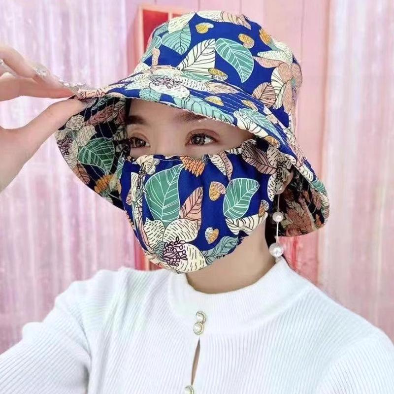 Floral Sun Protection Hat with Integrated Neck and Face Shield for Outdoors and Tea Picking
