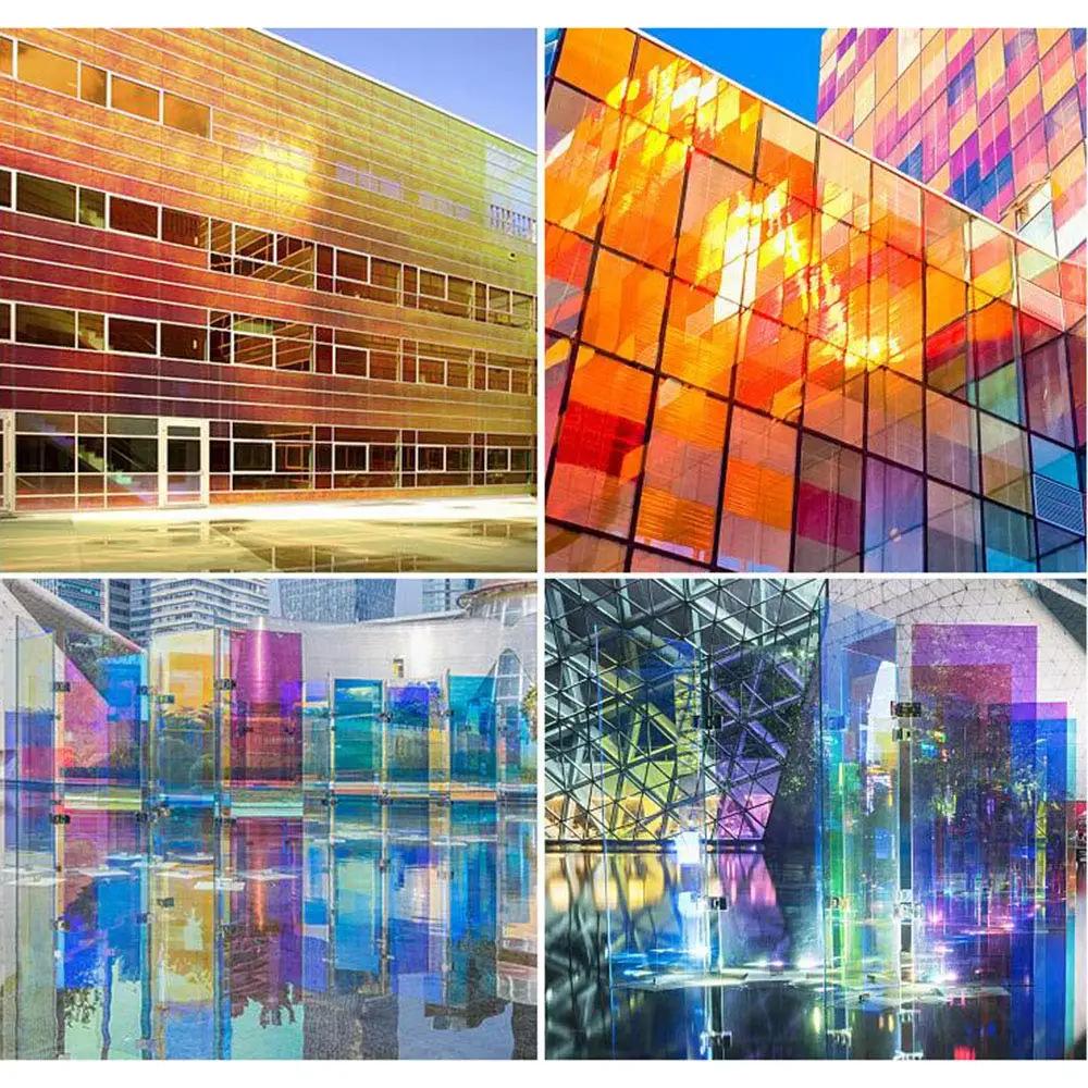 Chamäleon Dichroisches Bauglas Fensterfolie UV-Schutz Bunte Dekorative Fensterfolie für Einkaufszentrum Büro Selbstklebendes Buntglas