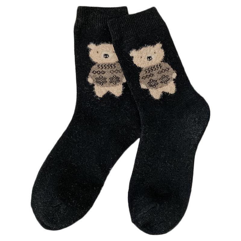 Wool Socks Children'S Medium Tube Socks Season Warm, Piled And Thickened To Keep Warm Cute Cartoon Flocked Bear Stockings Women