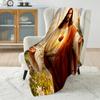 1PC Sacred heart with radiant background Print Believer Pray blanket Warm soft flannel material suitable for all seasons gift