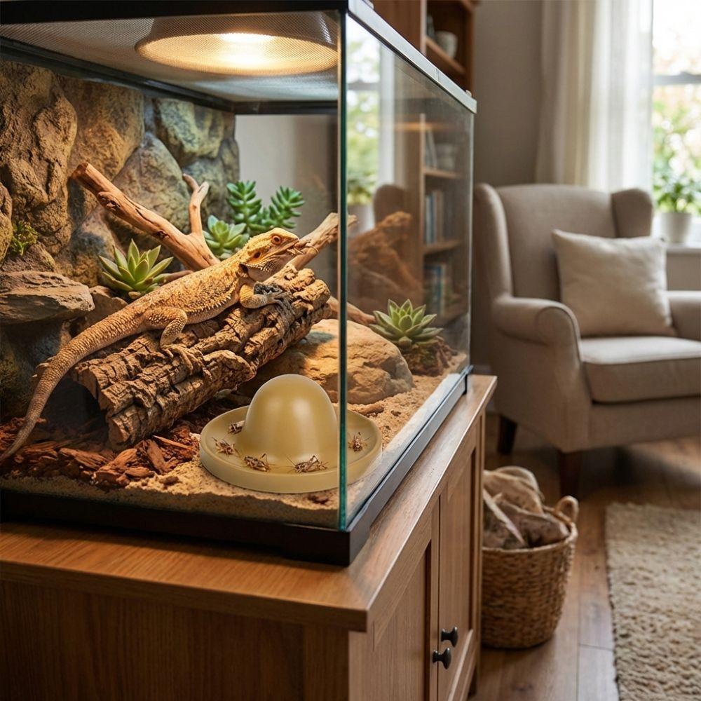 Plastic Reptile Feeder Bowl Round Reptile Water Pot Easy-Clean Feeder Ledge  for Amphibians