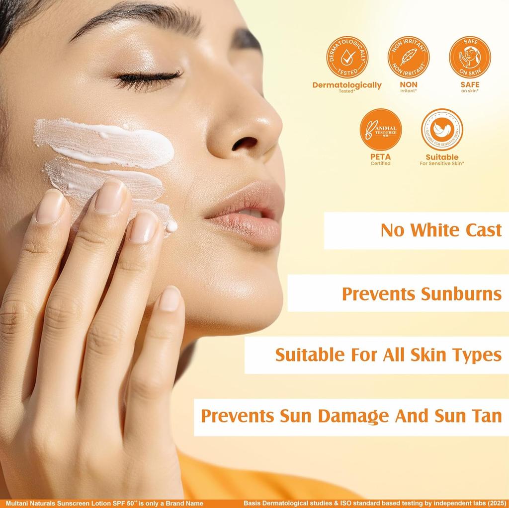 Multani Sunscreen SPF 50 PA++++ Lightweight Non Greasy No White Cast Broad Spectrum UVA UVB Protection 100 ml Pack of 1
