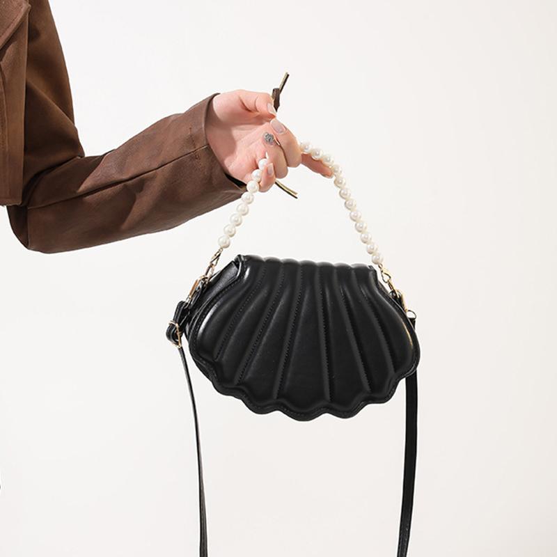 Shell Shaped Crossbody Bag Fashion Mini Shoulder Bag Womens Faux Pearl Chain Handbag ARI