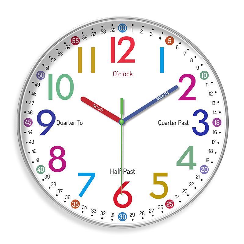 

12 Inch Wall Clock for Kids Learning to Tell Time Easily Home Wall Hanging Silent Clock Decorative for Kids Room Classroom 12 inch