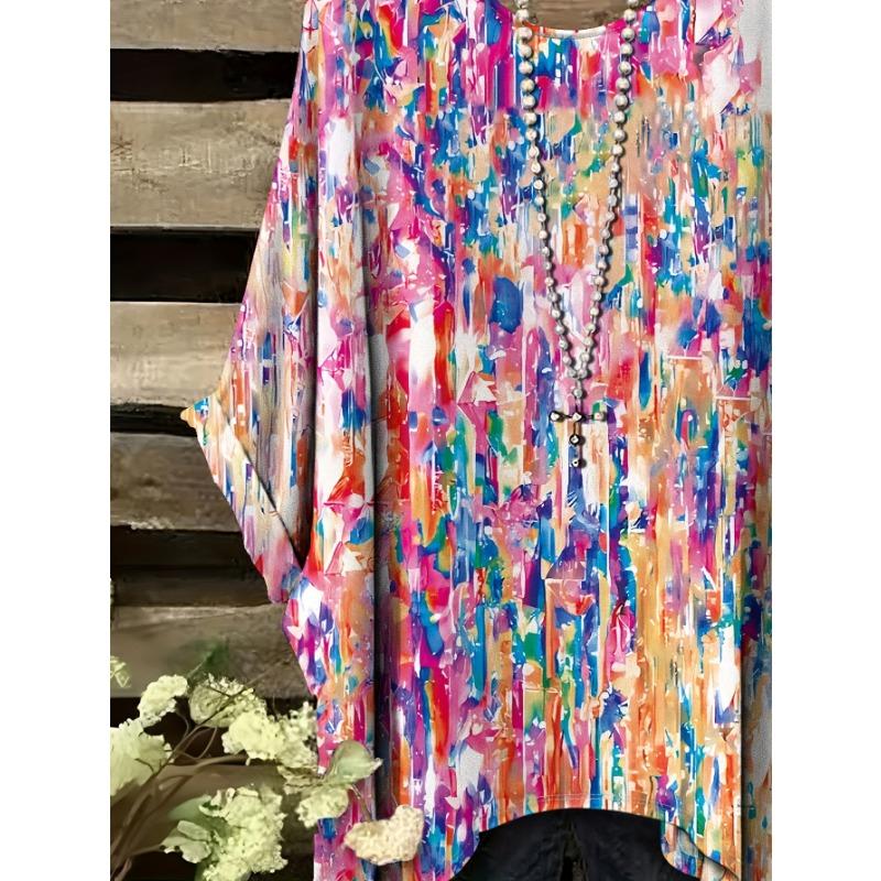 Summer Fashion New Large Size Crew Neck Abstract Graphic Print, Accessories Not Included.