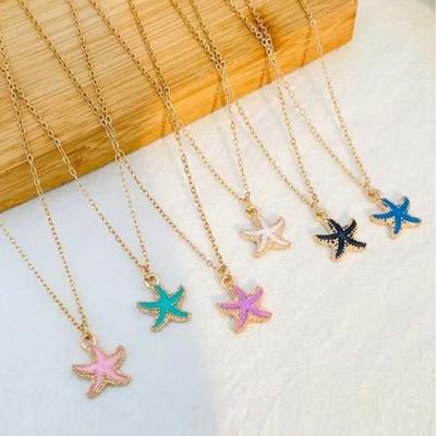 Süße Süße Mehrfarbige Seestern Stern Anhänger Halskette für Damen Bohemia Charm Mode Sommer Strand Halsband Schmuck Zubehör Geschenk