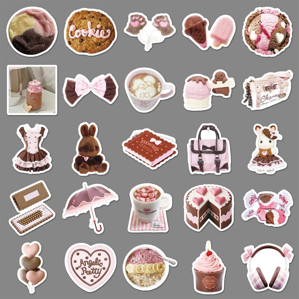 50 Stück Rosa Braun Ins Style Graffiti Aufkleber Klein Frisch Schokolade Schleife Dekorative Handy Wasserbecher Kreative Aufkleber