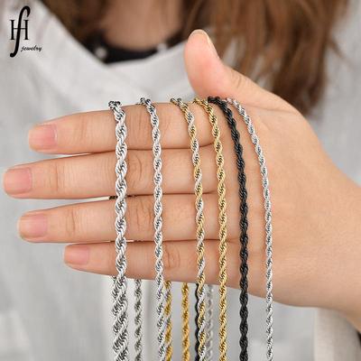 Unisex Stainless Steel Hip Hop Twisted Rope Herringbone Necklace
