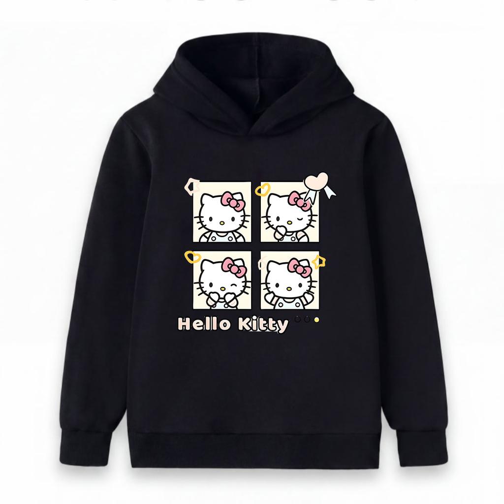 Cute Cartoon Cat Print Kids Hooded Sweatshirt, Unisex Boys Girls Long Sleeve Casual Pullover Top, Soft Cozy Warm Loose Fit Children Daily Wear for
