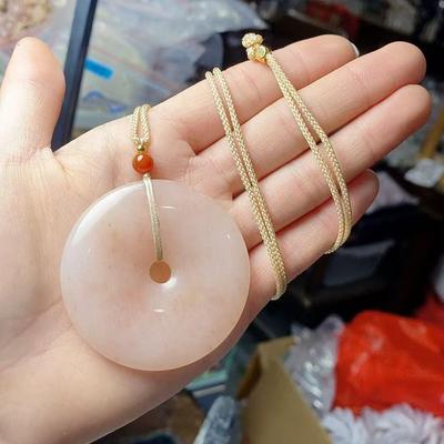 Gold Silk Jade Peach Blossom Ping An Kou Unisex Pendant Necklace - Simple, Versatile, and Exquisite Fashion Accessory