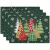 4-Piece Christmas Tree Gold-Edged Snowflake Placemats Holiday Gathering Family Dining Table Decorative Accessories