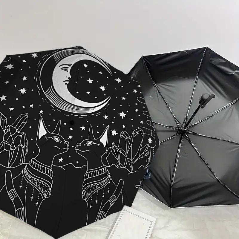 1pc Moon Cats Crystals Night Sky Umbrella with Plastic Handle,Suitable for All Seasons Home Travel Outdoor UmbrellaDD197