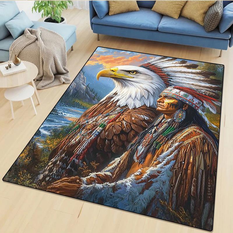 1 Stück Native American Teppich - Heimteppich Bürodekorativer Teppich Für Wohnzimmer Schlafzimmer Fußmatte Bodenteppich Computerstuhl Bereichsteppich