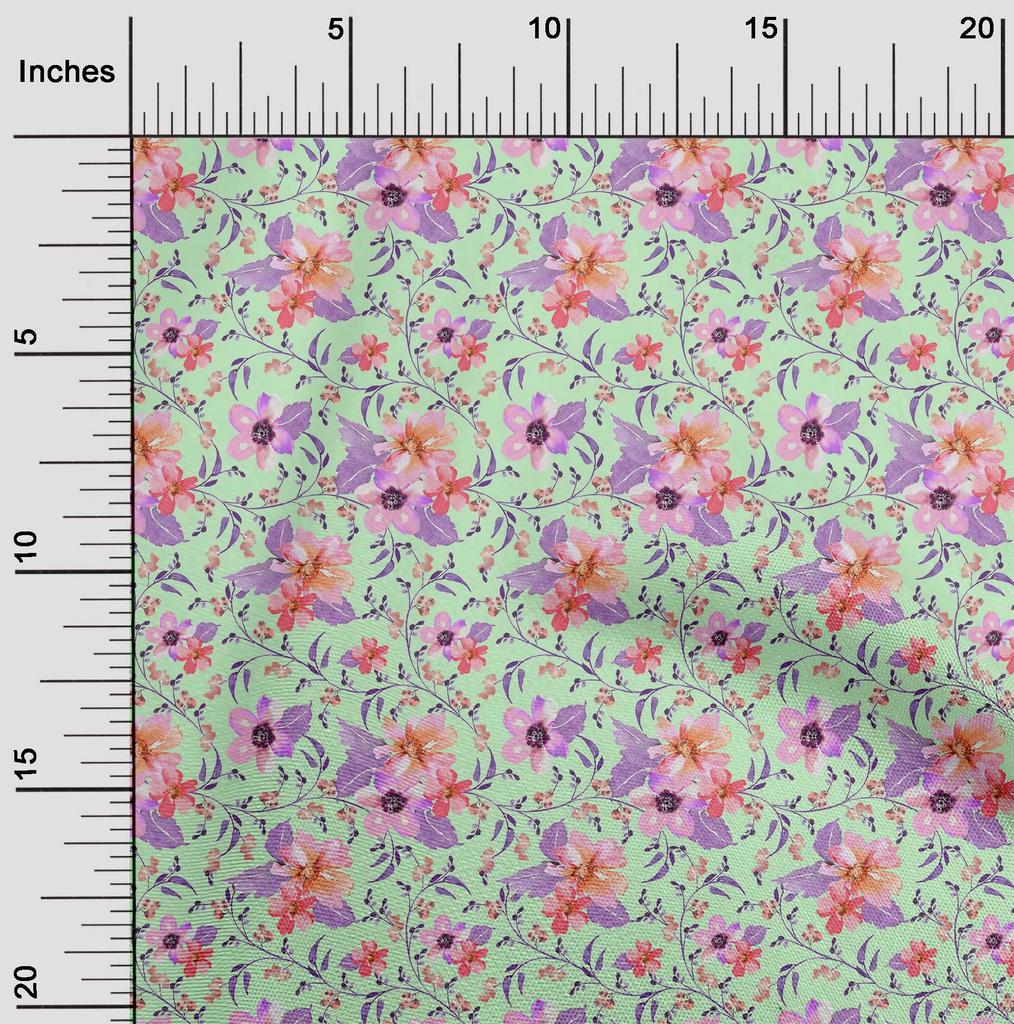 oneOone Cotton Flex Fabric Watercolor Leaves & Flower Floral Print Sewing Fabric BTY 40 Inch