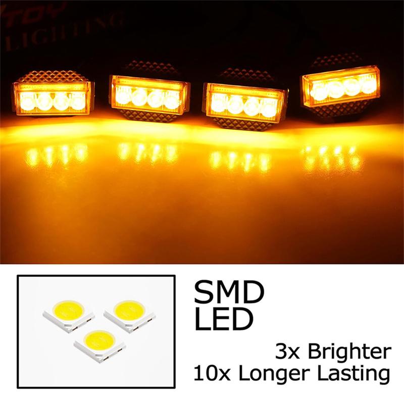 4Pcs For Toyota Tundra 2018 2019 2020 2021 Car LED Front Grille Strobe Light Daytime Running Lamp DRL Grid Warning Lamp Amber
