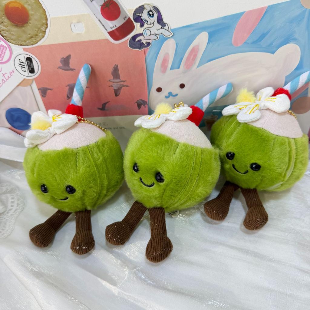 Cute Japanese-style Coconut Plush Keyring Charms Cartoon Simulation Fruit Plush Stuffed Keyring Backpack Decor Birthday Gift