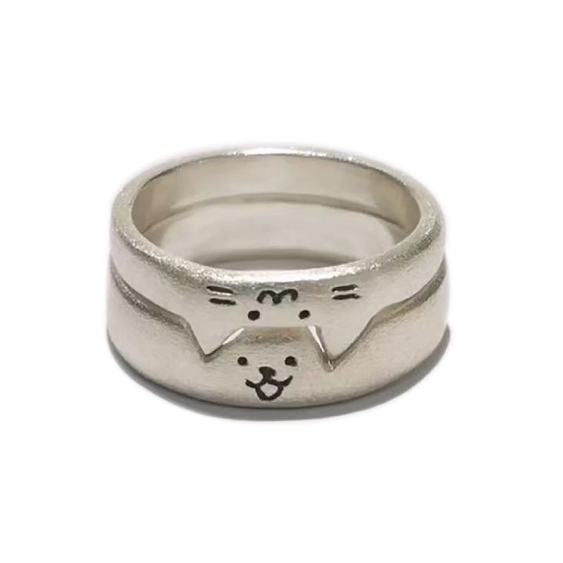 Adjustable Opening Cat Dog Couple Rings For Women Men Versatile Cute Overlapping Wear Rings Jewelry Accessories Gifts