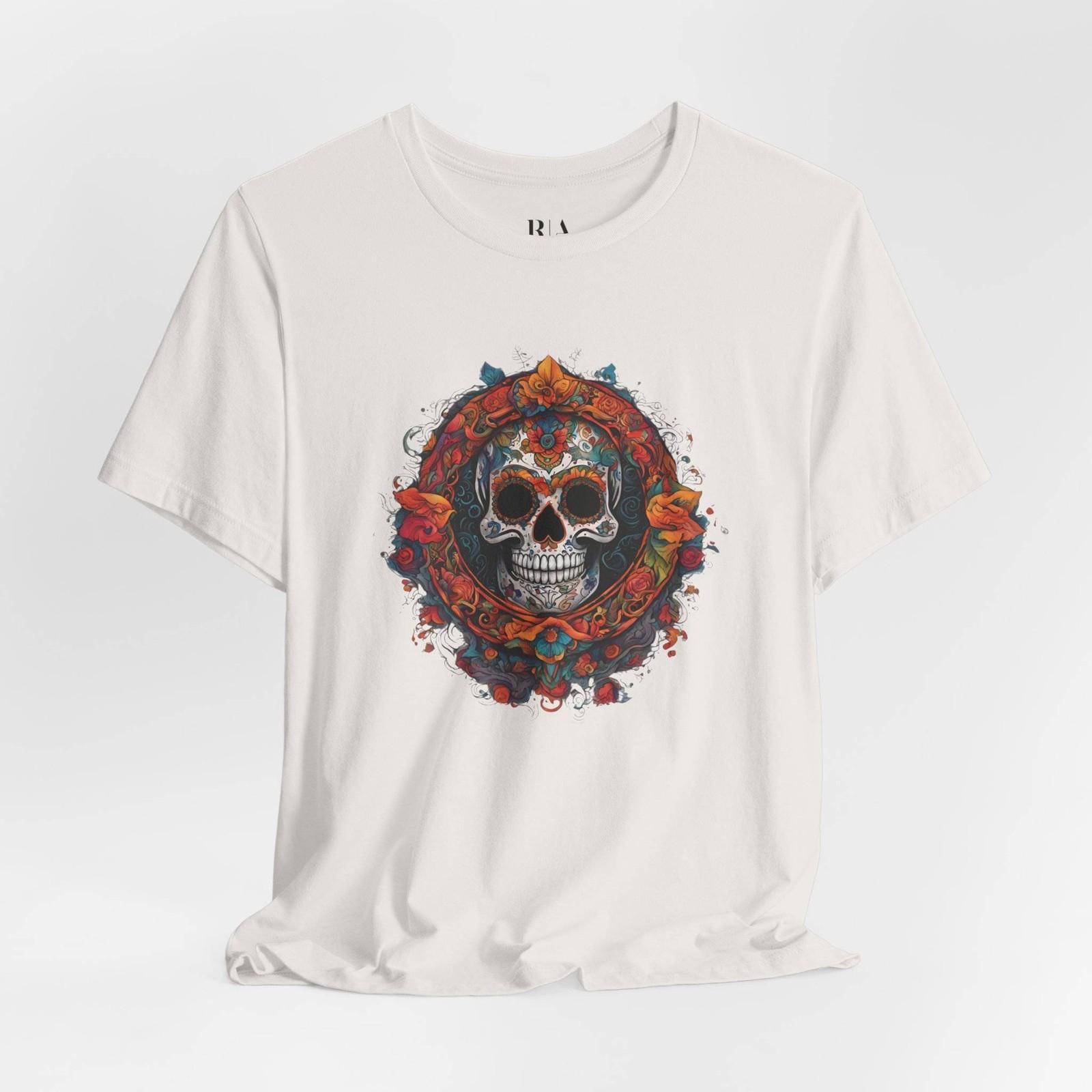 

Calavera in Bloom - Premium Jersey Cotton Graphic Tee | Robert August 5XL різнокольоровий