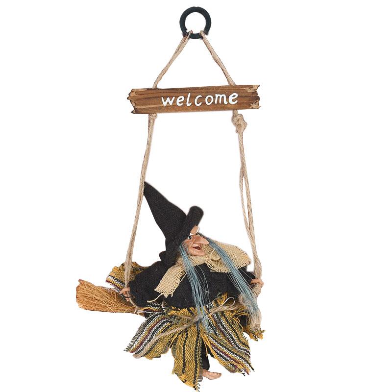 Halloween Horror Hexe Puppe Hängende Ornamente Fliegende Hexe mit Besen Anhänger Halloween Party Dekoration für Zuhause DIY Kranz