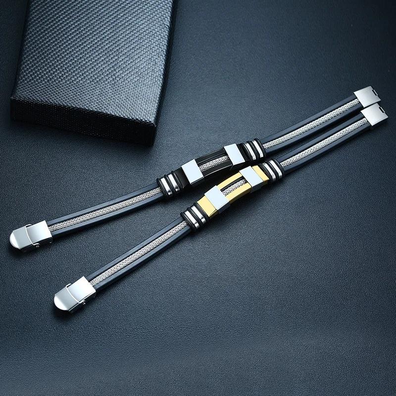 Stainless Steel Name Bracelets Personalized Engraved Family Name Date Bracelets Black Braided Leather for Men Fathers Day Gift