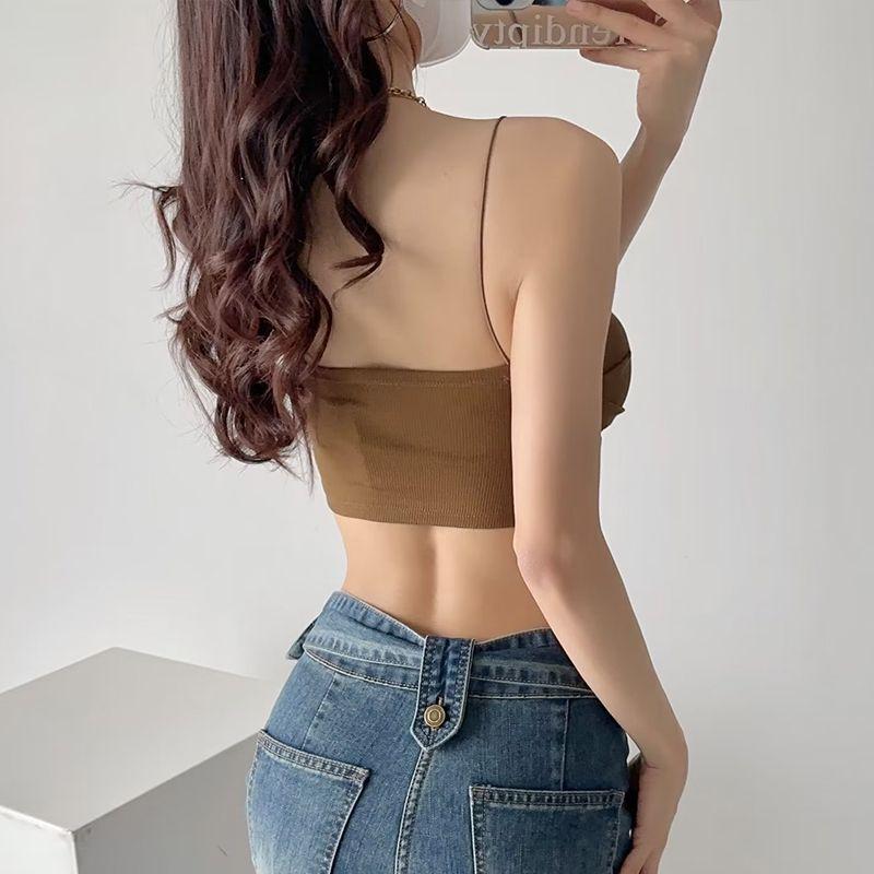 Summer Outwear Chest-Flattering Sexy Sling Women's Side Pleating Flat Vest Sleeveless Short Sexy Tops