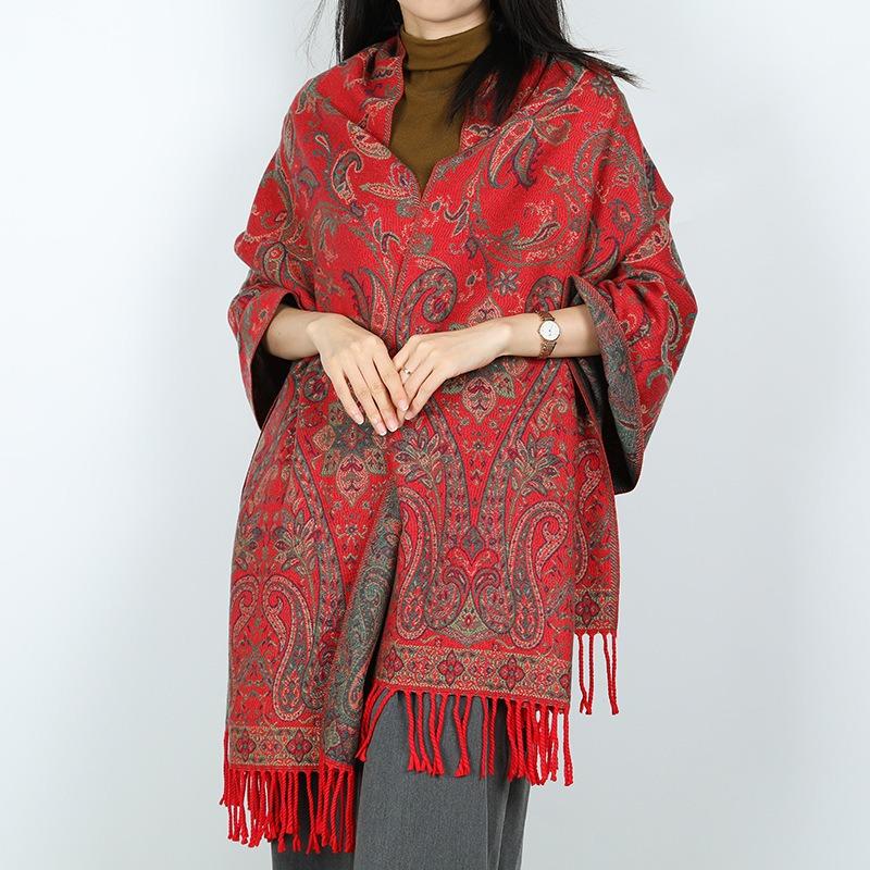 Vintage shawl, jacquard, cashew, fringed scarf, women's outdoor travel, outdoor decoration, dual-use