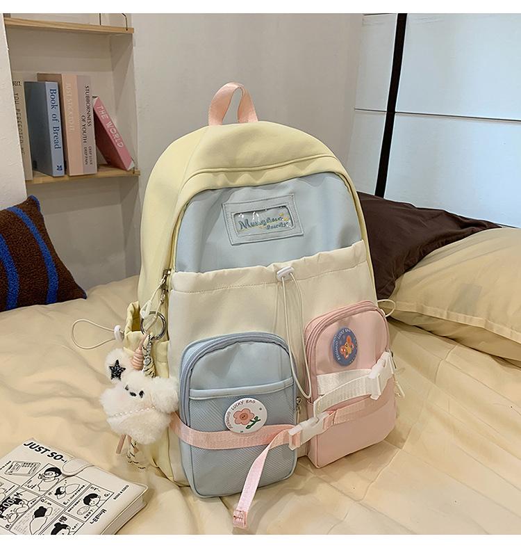 School Bag 2025 New School Bag Female Ins Wind Korean Color Contrast College Wind Early High School Students Multi-compartment Treasure Backpack