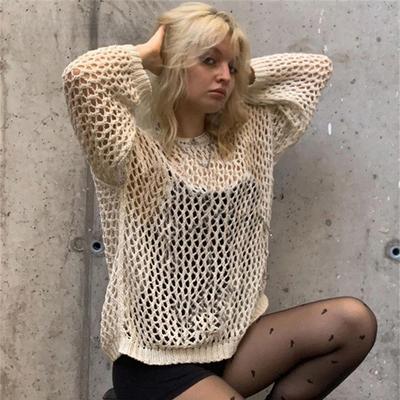 Y2K Hollow Out pletené svetry Crewneck Podzimní Vintage Fairycore Grunge Top Móda Retro Smock Svetr Roztomilé a psycho