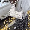 PU Leather Shoulder Bag for Women Rivets Studded Crescent Bag Buckle Underarm Bag Large Capacity Hobo Bag for Work Travel CLE