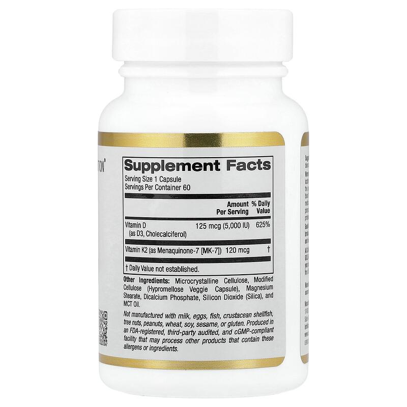 Vitamin D3 + K2 As MK-7, 60 Veggie Capsules