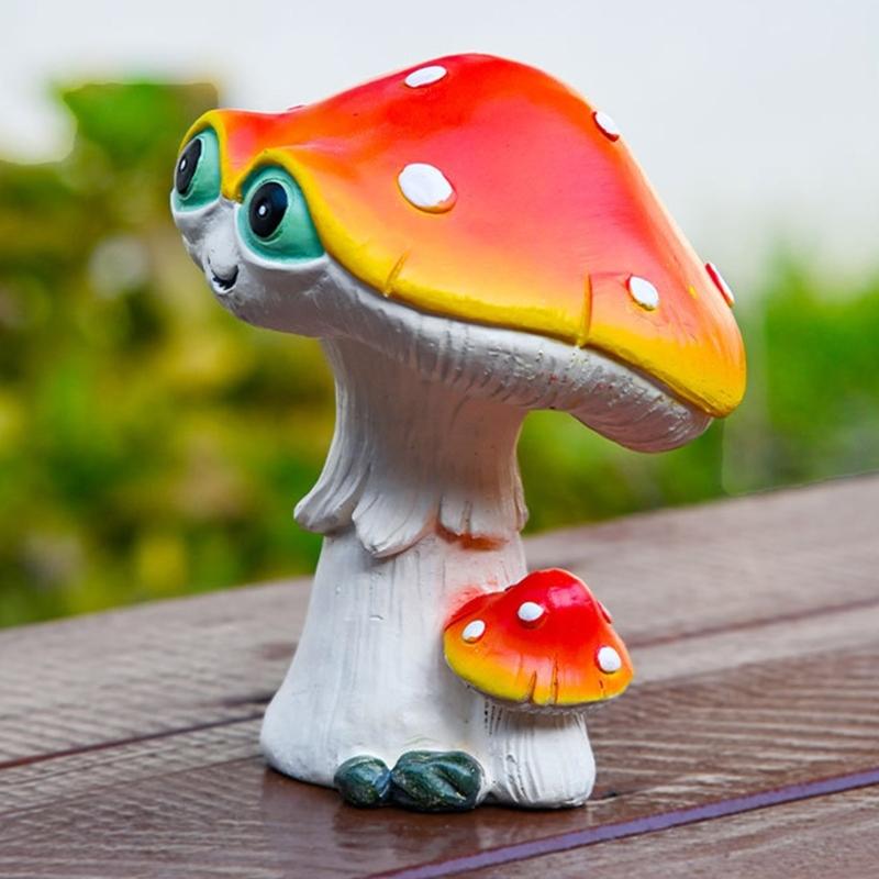 Handcrafts Green Eyed Mushroom Figurine Resins Miniature Ornament for Whimsically Tabletop and Garden Landscape Decors