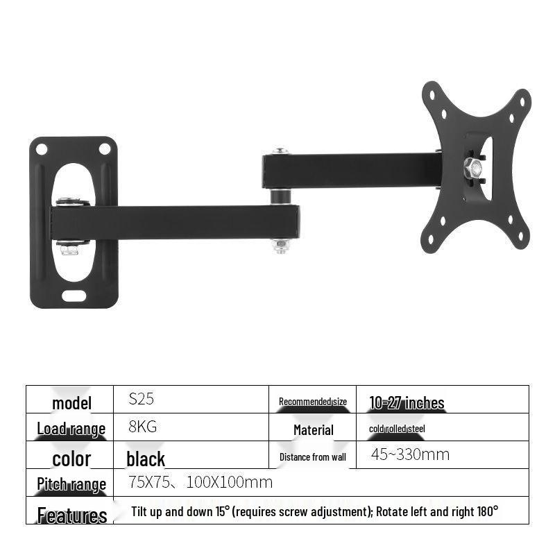 Universal Adjustable LCD Monitor & TV Wall Mount with Retractable, Rotating Arm