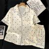 Simple And Comfortable Summer Short-Sleeved Pajamas Women'S Light Luxury Polka Dot Cold Silk Cool Satin Loungewear Set