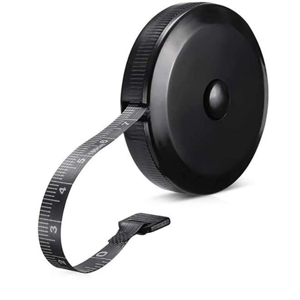 Compact 60-Inch Round Black Leather Tape Measure: Retractable, Soft, for Bust, Waist, Hip