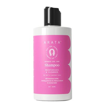 Arata Curly Hair Shampoo (300ml) with Murumuru Butter & Hibiscus | Sulphate-Free, Hydrating & CG Friendly | Arata Scalp Massager with Silicone Bri