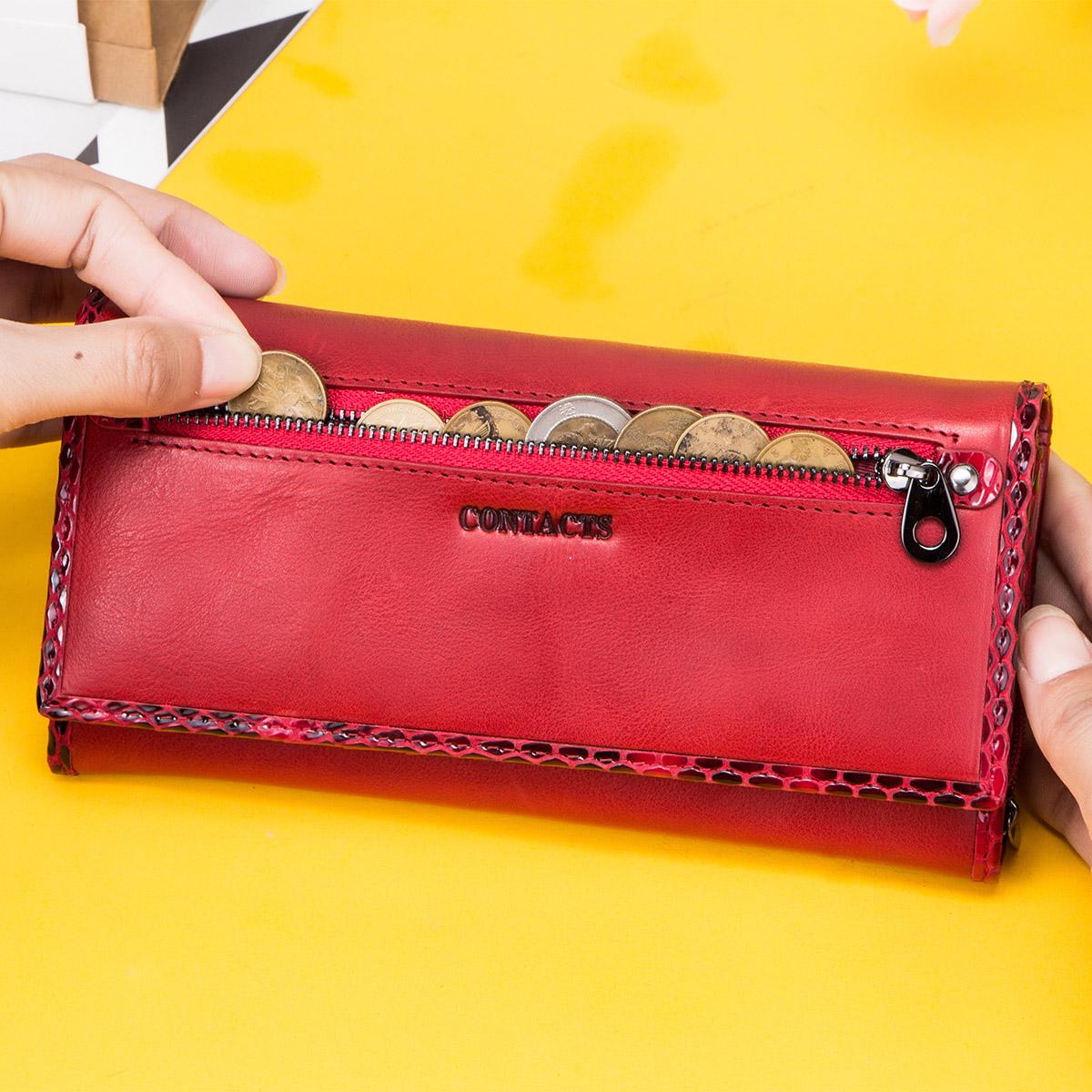 

CONTACT S женский удлинённый бумажник из натуральной кожи с RFID-защитой красный