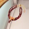 Natural Amber & Pink Sugar Heart Crystal Double-Loop Bracelet (3.5mm)