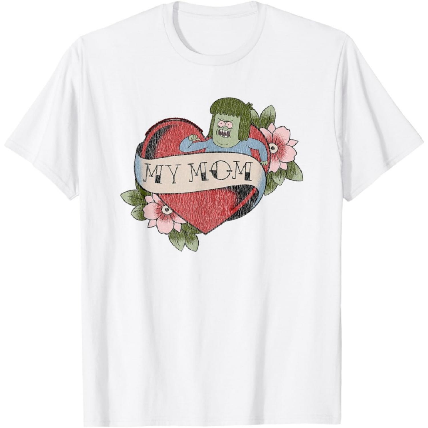 Regular Show Muscle Man My Mom Heart Tattoo Funny Cartoon T-Shirt S