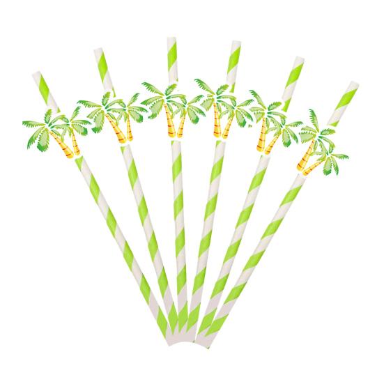 20Pcs Disposable Paper Straws, Hawaiian Palm Tree Party Drink Straws, Cocktail Paper Straws, Green Coconut Summer Decor