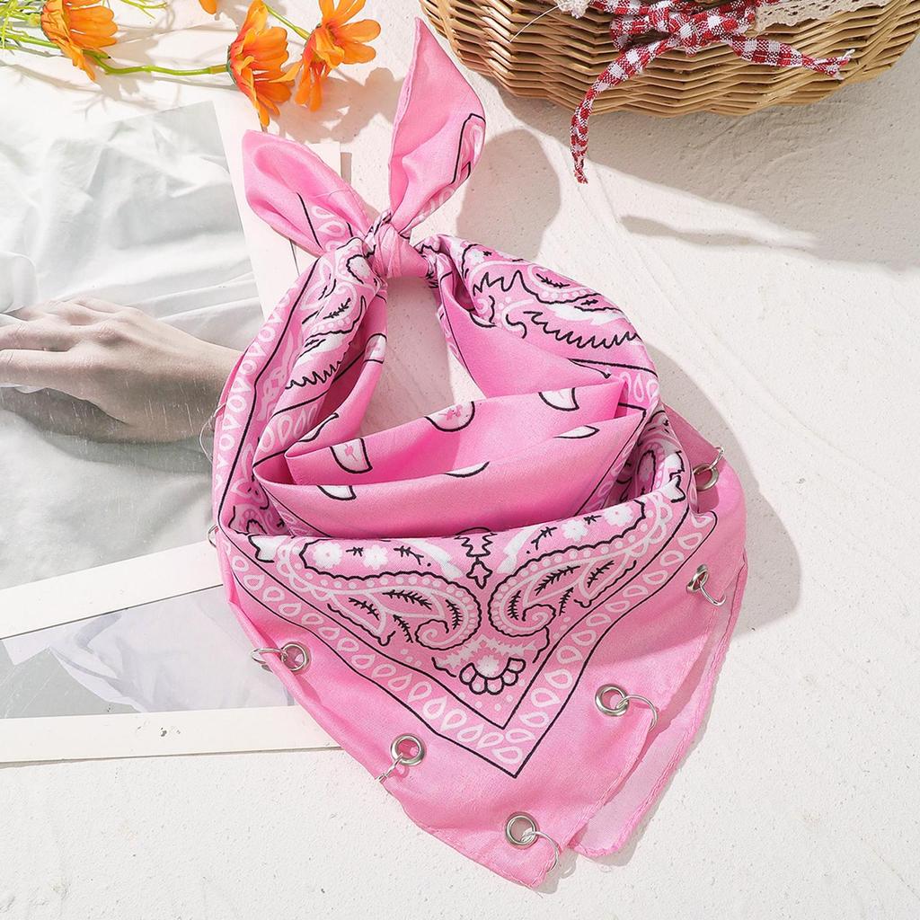 Paisley Bandana with Grommet, 55cm Vintage Cotton Scarf, DIY Ring Headband Neck Scarf