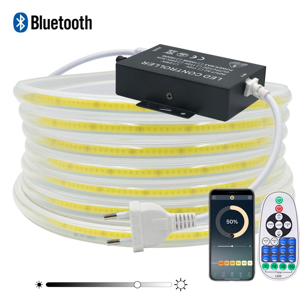 Dimmable COB LED Strip Light 220V EU 288LEDs/m Tuya WiFi Bluetooth IR Flexible Tape Waterproof COB Linear Light Bar 3000K 6000K