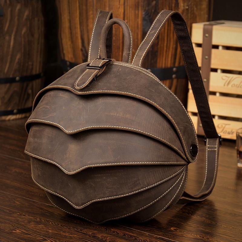 Handmade vintage leather backpack unique design beetles style bagpacks men women unisex fashion backpacks 2026 summer new